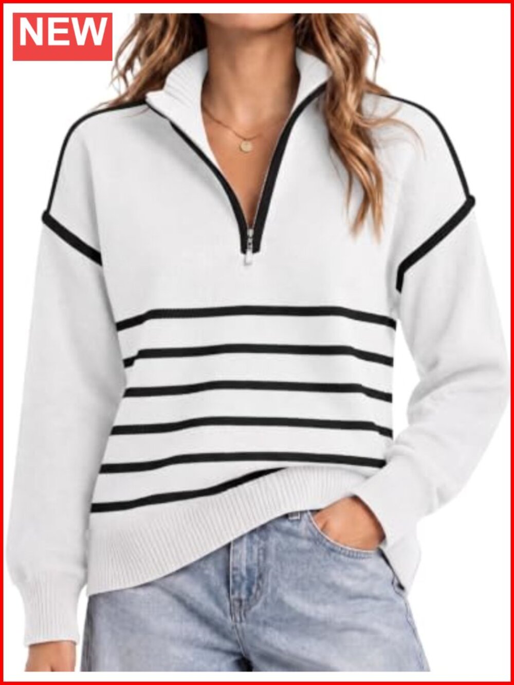 Quarter Zip Pullover Sweater Long Sleeve Collared Knit Top